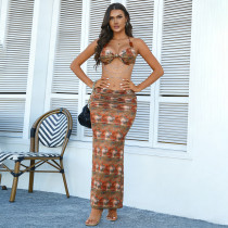 SC Hollow Out Bead Chain Print Two Piece Skirts Set GYME-K6D03739A