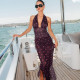 SC Polka Dots Print Backless Maxi Dress GYME-K25S89789