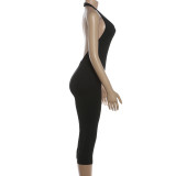 SC Solid Color Halterneck Backless Seventh Jumpsuit GYME-K6Q02682A