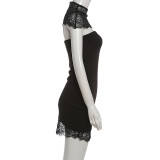 SC Lace Shawl-Neck Strapless Solid-Color Two-Piece Dress Set GYME-K25S88244