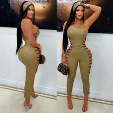 SC Sexy Backless PU Leather Bandage Jumpsuit(Without Headscarf) GFCF-1452