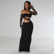 SC Mesh See Through Mesh Patchwork Maxi Dress YF-20045
