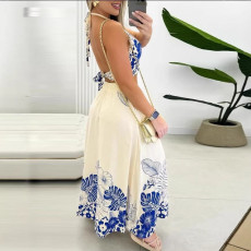 SC Print Halterneck Backless Long Skirt 2 Piece Set SHD-9967