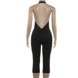 SC Solid Color Halterneck Backless Seventh Jumpsuit GYME-K6Q02682A