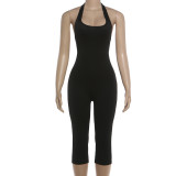 SC Solid Color Halterneck Backless Seventh Jumpsuit GYME-K6Q02682A