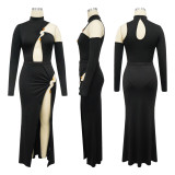 SC Solid Color Irregular Long Sleeve Bodysuit Long Skirt Suit YF-10802