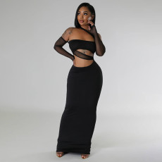 SC Mesh See Through Mesh Patchwork Maxi Dress YF-20045