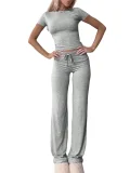 SC Solid Color Short Sleeve Sports Two Piece Pants Set GYWO-55007