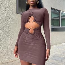 SC Solid Color Long Sleeve Mini Dress GYEF-GA186