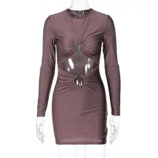 SC Solid Color Long Sleeve Mini Dress GYEF-GA186