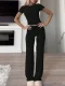 SC Solid Color Short Sleeve Sports Two Piece Pants Set GYWO-55007