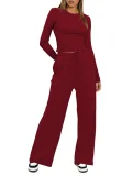 SC Sport Long Sleeve Solid Color Two Piece Pants Set GYWO-8836