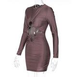 SC Solid Color Long Sleeve Mini Dress GYEF-GA186