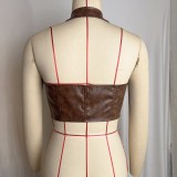 SC Halterneck Tie Up PU Leather Tank Top GPBY-VE739