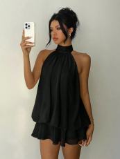 SC Sexy Backless Solid Color Mini Dress GYWO-55056