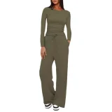 SC Sport Long Sleeve Solid Color Two Piece Pants Set GYWO-8836