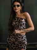 SC Leopard Print Slash Shoulder Two Piece Skirt Set GPBY-15815