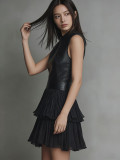 SC Sleeveless PU Leather Patchwork Ruffles Mini Dress GWDS-260143