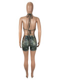 SC Leopard Print Hollow Out Halterneck Romper SHD-9793