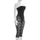 SC Zipper See Through Lace Patchwork Seventh Jumpsuit MXBF-J26JP126