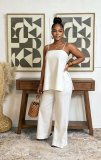SC Solid Color Sling Top Loose Two Piece Pants Set NY-3892