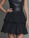 SC Sleeveless PU Leather Patchwork Ruffles Mini Dress GWDS-260143