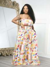 SC Sexy Print Sling Vest Big Swing Long Skirt 2 Piece Set TE-4752