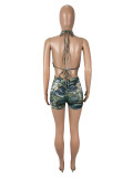 SC Contrast Color Print Hollow Out Tie Up Romper SHD-9527