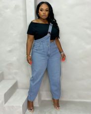 SC Plus Size Irregular Single Shoulder Denim Jumpsuit GYLN-8368