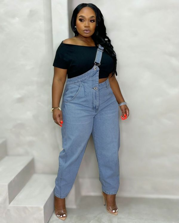 SC Plus Size Irregular Single Shoulder Denim Jumpsuit GYLN-8368