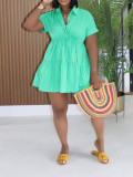 SC Short Sleeve Loose Solid Color Shirt Dress AIL-346