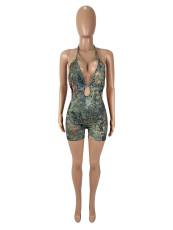 SC Leopard Print Hollow Out Halterneck Romper SHD-9793