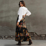 SC Floral Print High-waisted Tiered Long Skirts GWDS-260162