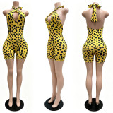 SC Polka Dots Print Deep V Neck Backless Romper CM-60411