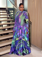 SC Mesh Print Long Sleeve Maxi Dress ZSD-0777
