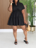 SC Short Sleeve Loose Solid Color Shirt Dress AIL-346