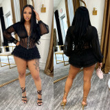 SC V Neck See Through Mesh Mini Dress BY-7685
