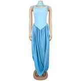 SC Solid Color Ribbon Sleeveless Split Maxi Dress BY-7659