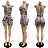 SC Polka Dots Print Deep V Neck Backless Romper CM-60411