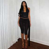 SC Lace Backless See Through Top Seventh Pants Suit MXBF-J26ST073