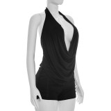 SC Solid Color Backless Halterneck Two Piece Short Set MXBF-J26ST022