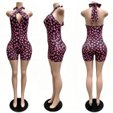 SC Polka Dots Print Deep V Neck Backless Romper CM-60411