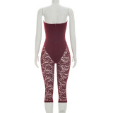 SC Zipper See Through Lace Patchwork Seventh Jumpsuit MXBF-J26JP126