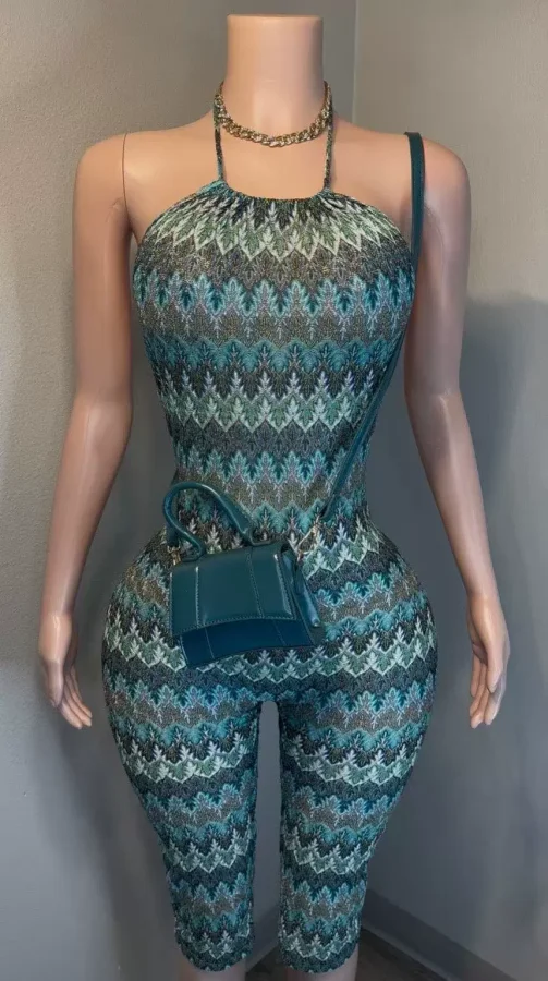 SC Print Halterneck Backless Slim Seventh Jumpsuit YMEF-59055