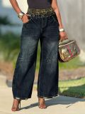 SC Plus Size Leopard Patchwork Washed Wide Leg Jeans GYLN-4953