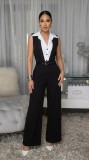 SC Sleeveless Patchwork Sport Jumpsuit(With Belt) OSM-4500