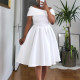 SC Plus Size Off Shoulder Solid Color Big Swing Midi Dress GATE-622