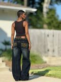 SC Plus Size Leopard Patchwork Washed Wide Leg Jeans GYLN-4953