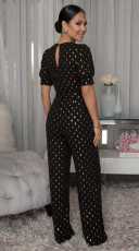 SC Short Sleeve V Neck Wide Leg Jumpsuit OSM-4498