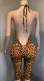 SC Print Halterneck Backless Slim Seventh Jumpsuit YMEF-59055